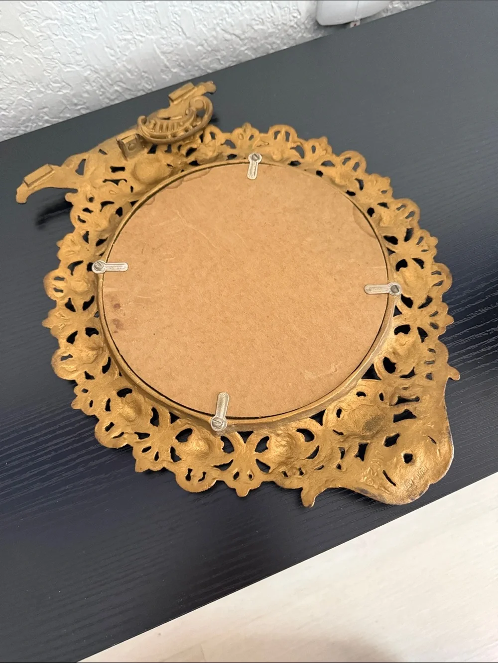 Vintage Art Nouveau Iron Round Vanity Mirror - Home Wall Decor